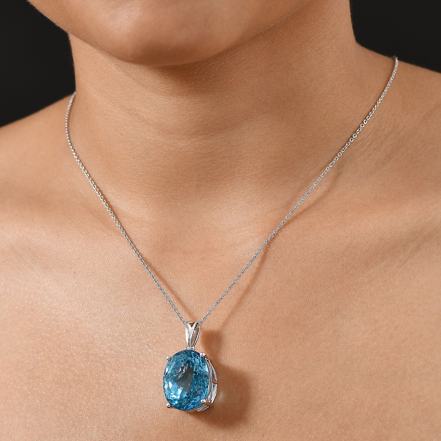 Skyblue Topaz Pendant with Chain (Size 20) in Rhodium Overlay Sterling Silver 50.00 Ct, Silver Wt. 6.00 Gms. 4330988 3