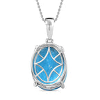 Skyblue Topaz Pendant with Chain (Size 20) in Rhodium Overlay Sterling Silver 50.00 Ct, Silver Wt. 6.00 Gms.