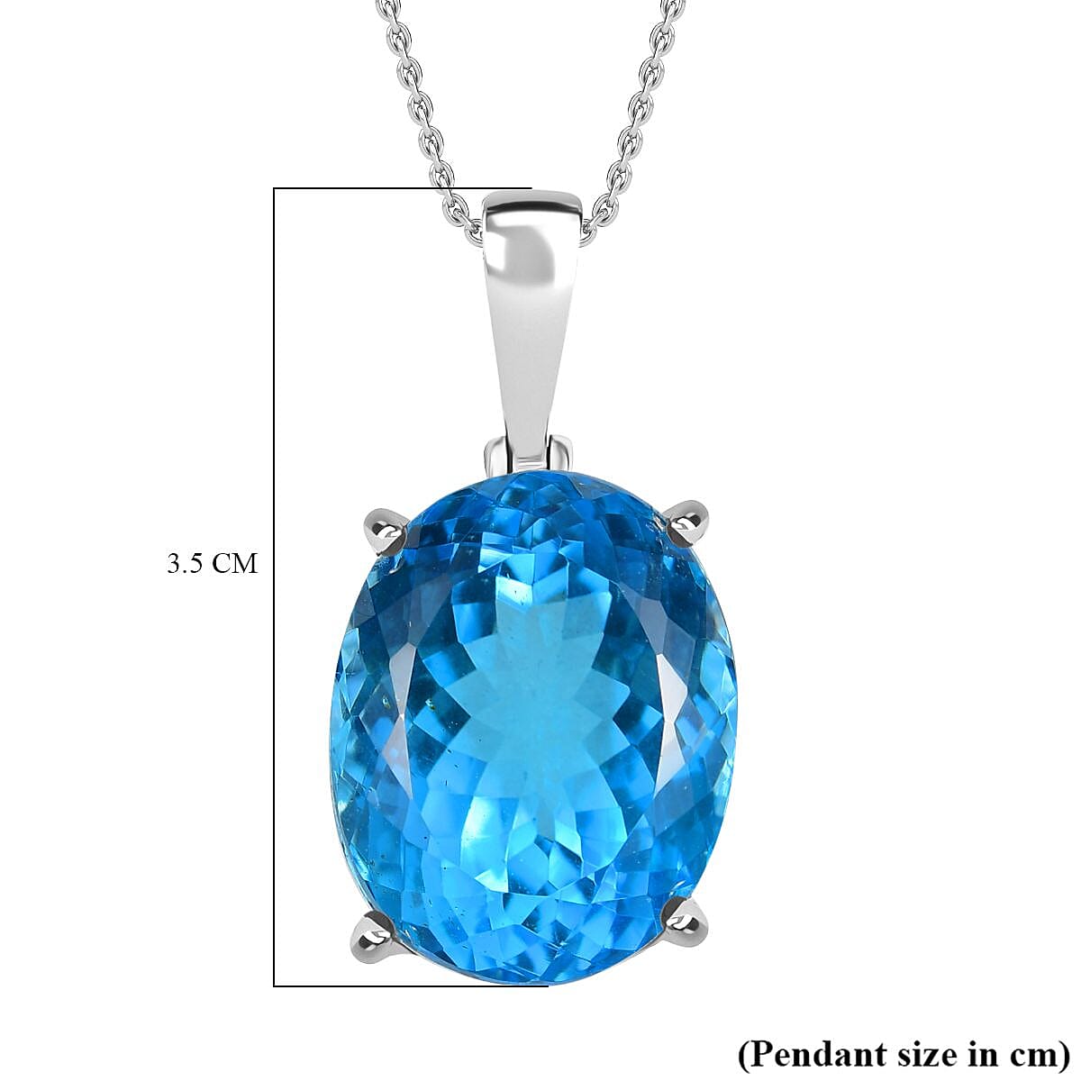 Skyblue Topaz Pendant with Chain (Size 20) in Rhodium Overlay Sterling Silver 50.00 Ct, Silver Wt. 6.00 Gms. 4330988 6