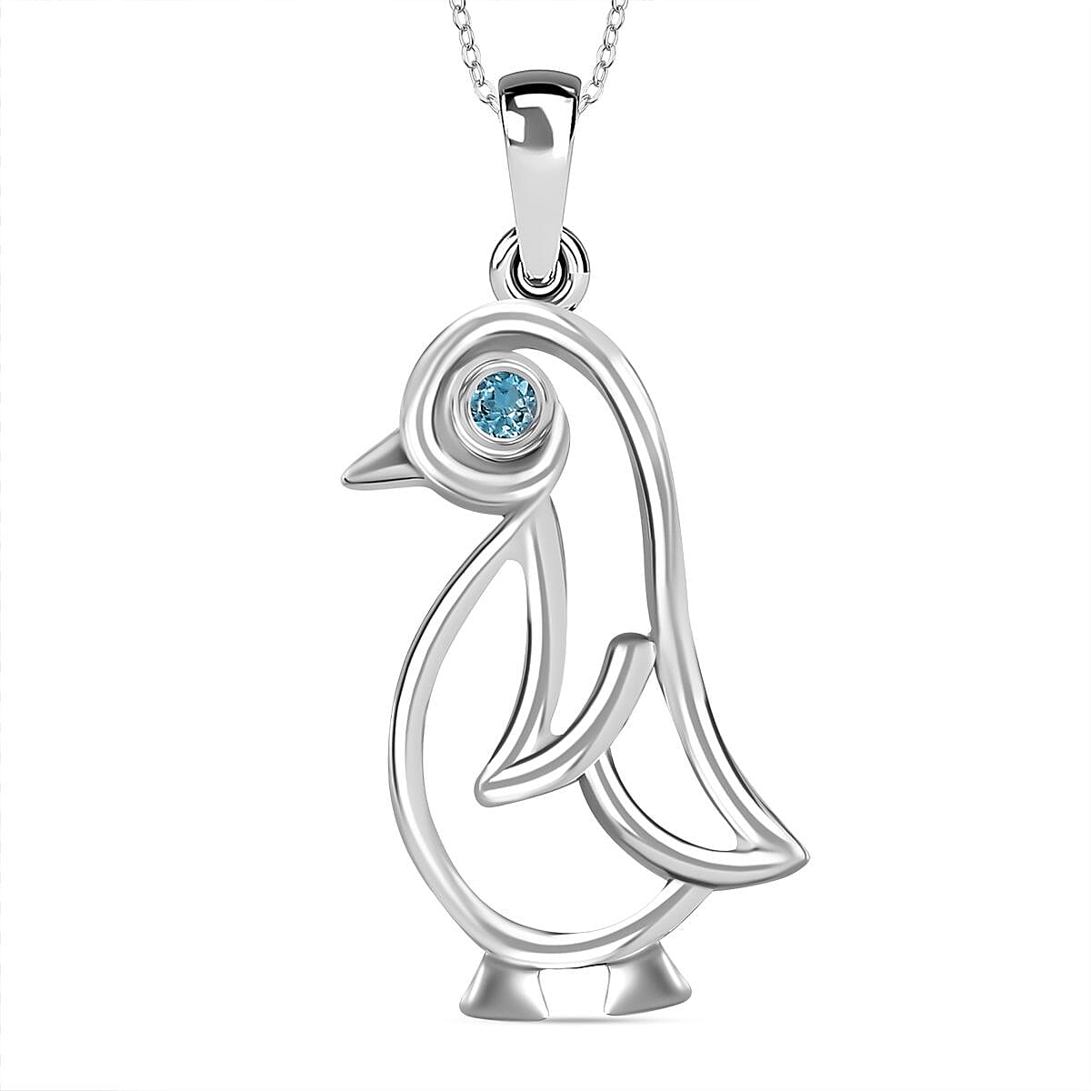 Skyblue Topaz Penguin Pendant with Chain (Size 20) in Rhodium Overlay Sterling Silver 4290949 0