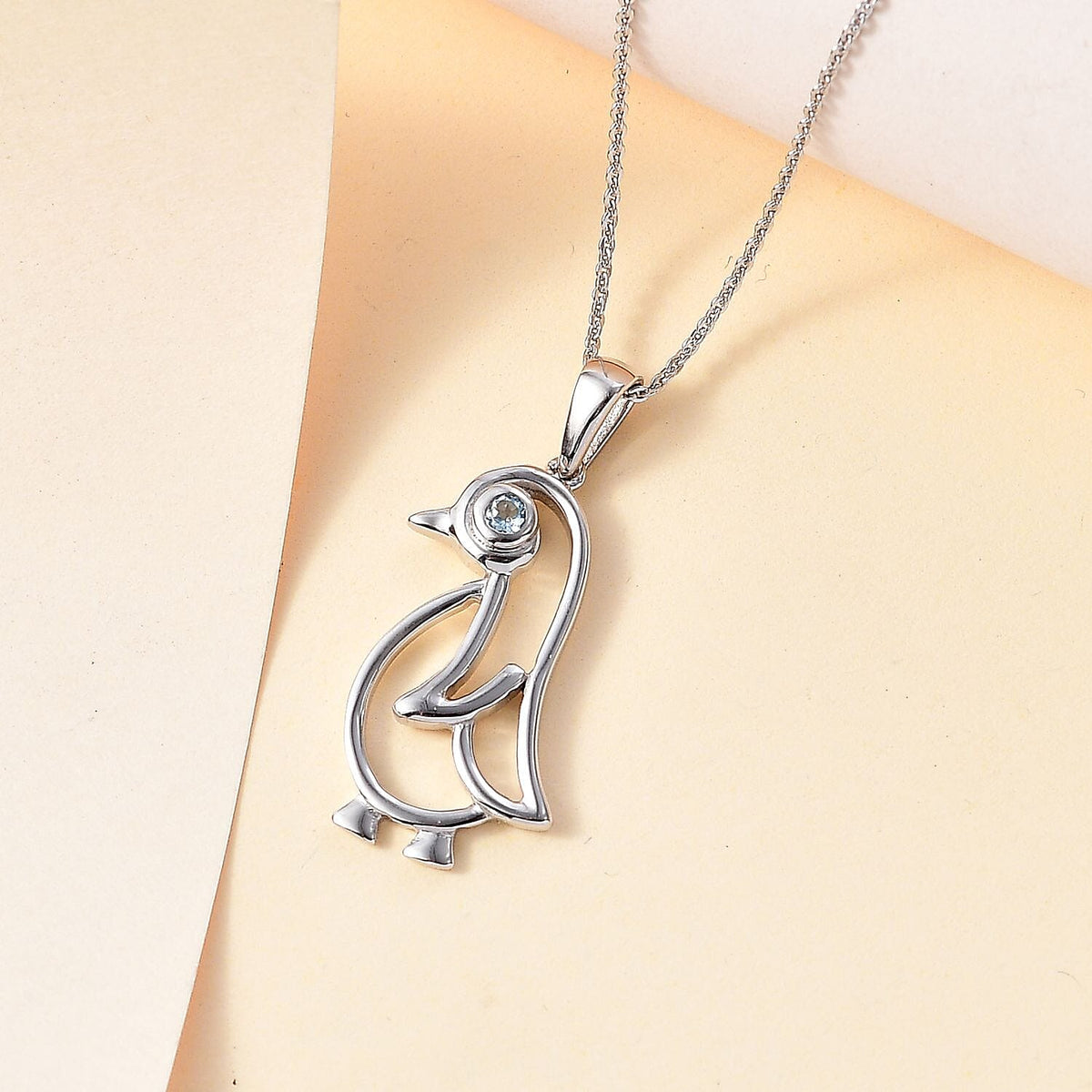 Skyblue Topaz Penguin Pendant with Chain (Size 20) in Rhodium Overlay Sterling Silver 4290949 2