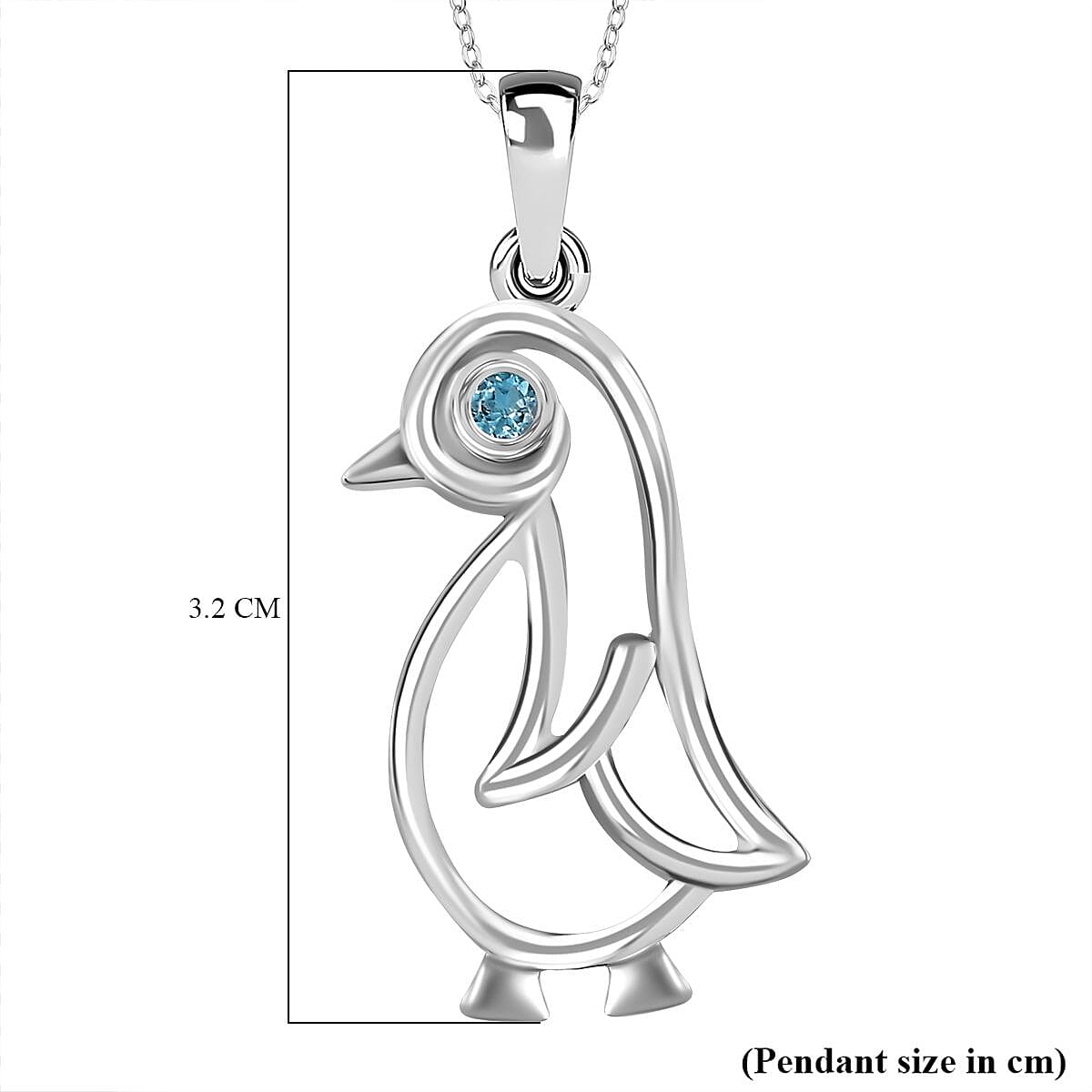 Skyblue Topaz Penguin Pendant with Chain (Size 20) in Rhodium Overlay Sterling Silver 4290949 6