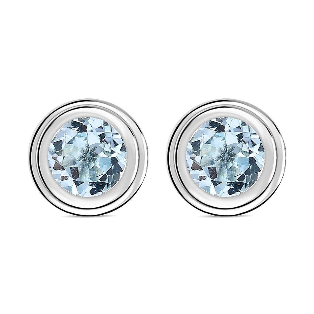 Skyblue Topaz Stud Solitaire Earrings with Push Back in Sterling Silver 1.74 Ct.