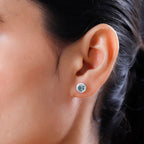 Skyblue Topaz Stud Solitaire Earrings with Push Back in Sterling Silver 1.74 Ct.