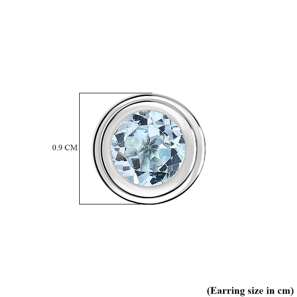 Skyblue Topaz Stud Solitaire Earrings with Push Back in Sterling Silver 1.74 Ct.