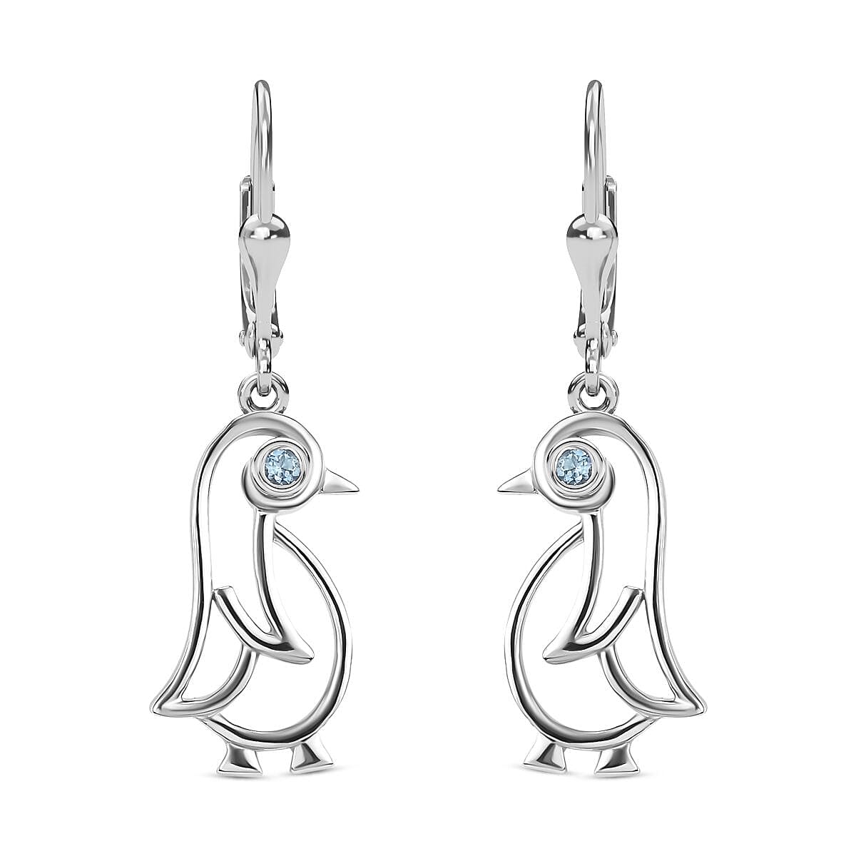 Skyblue Topaz Solitaire Penguin Earrings in Rhodium Overlay Sterling Silver 7829970 0