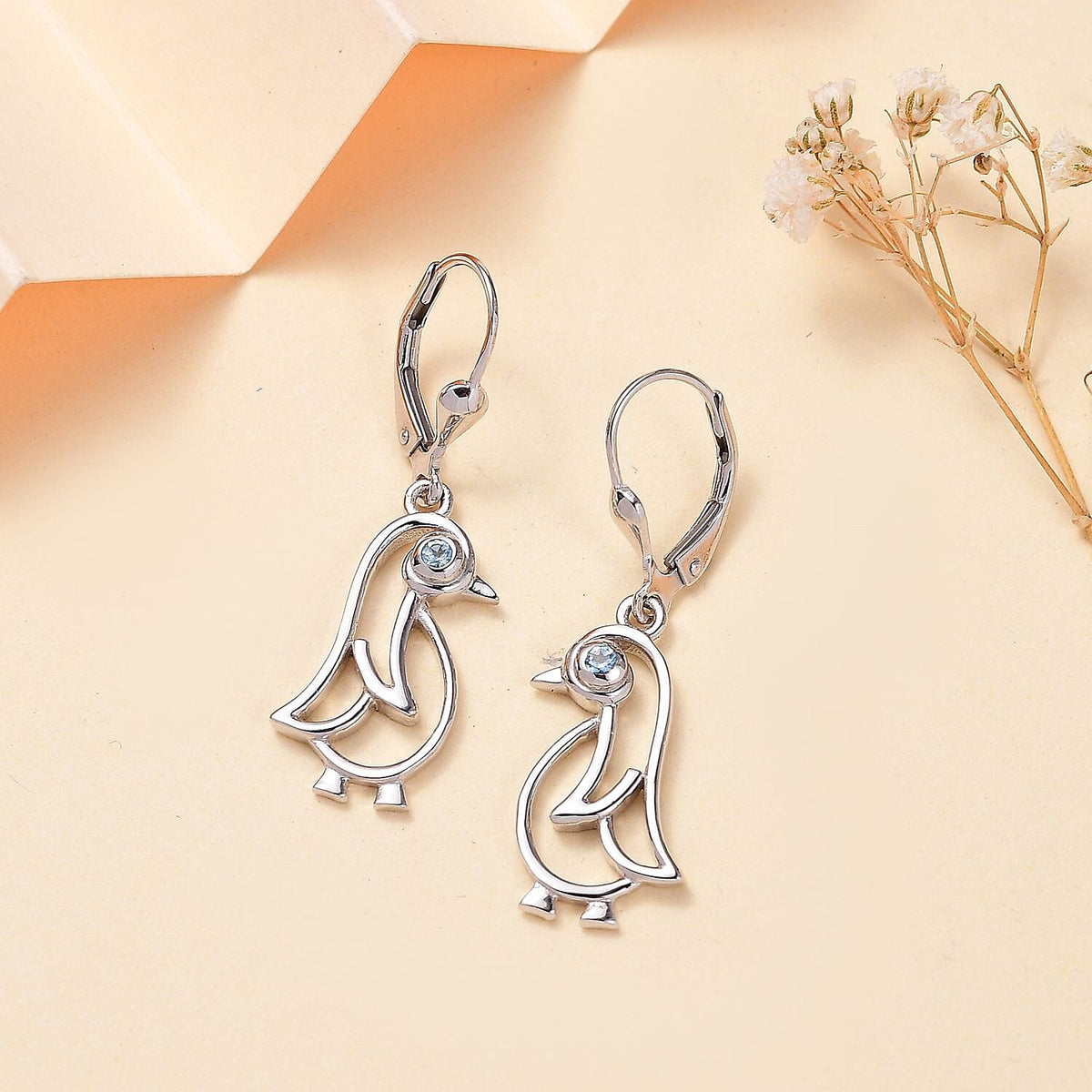 Skyblue Topaz Solitaire Penguin Earrings in Rhodium Overlay Sterling Silver 7829970 2