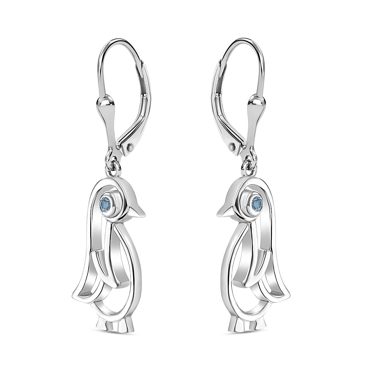 Skyblue Topaz Solitaire Penguin Earrings in Rhodium Overlay Sterling Silver 7829970 4