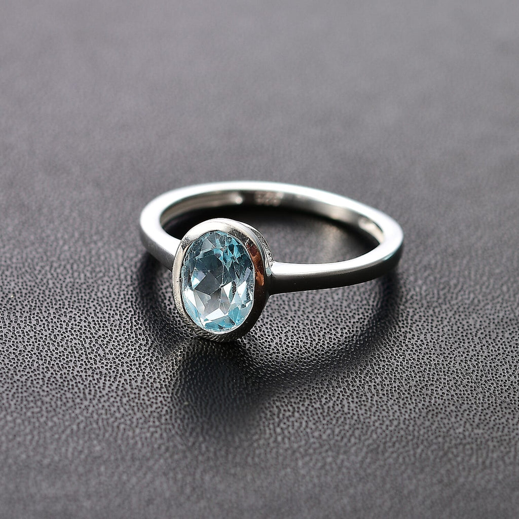 Skyblue Topaz Solitaire Ring Sterling Silver 1.15 ct