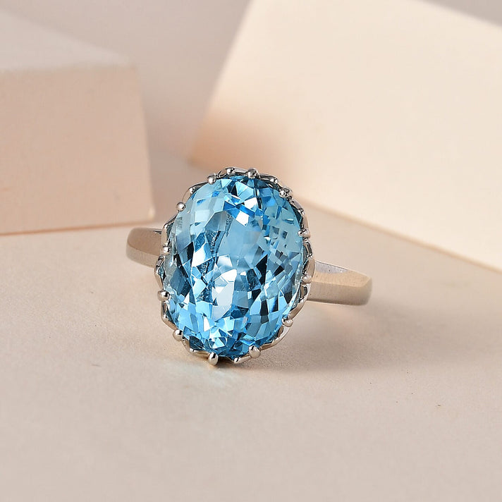 Skyblue Topaz Solitaire Ring in Platinum Overlay Sterling Silver 9.52 Ct. 7577179 2