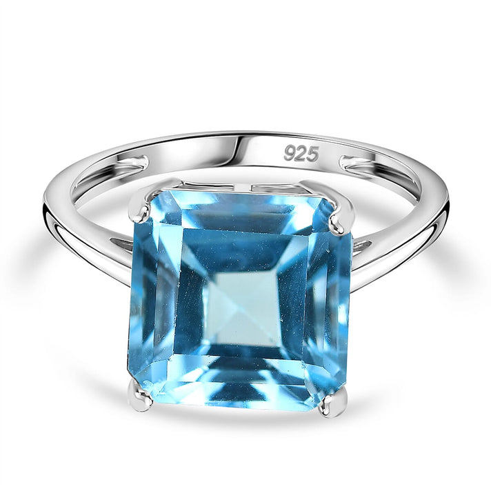 D'Joy Asscher Cut Skyblue Topaz Solitaire Ring in Rhodium Overlay Sterling Silver 6.16 Ct. 7828607 1