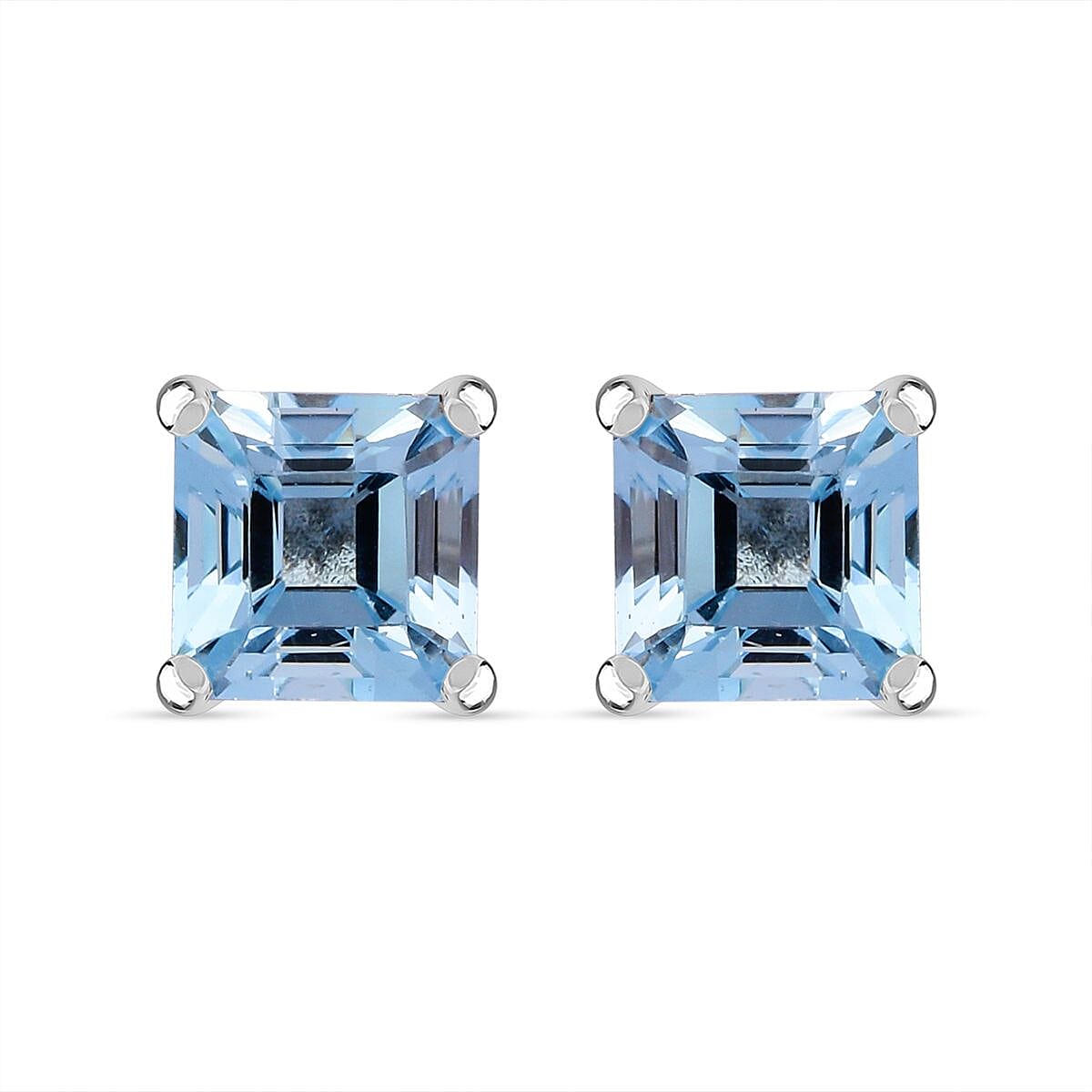 Skyblue Topaz Solitaire Stud Earrings in Rhodium Overlay Sterling Silver 2.78  Ct. 7828298 7