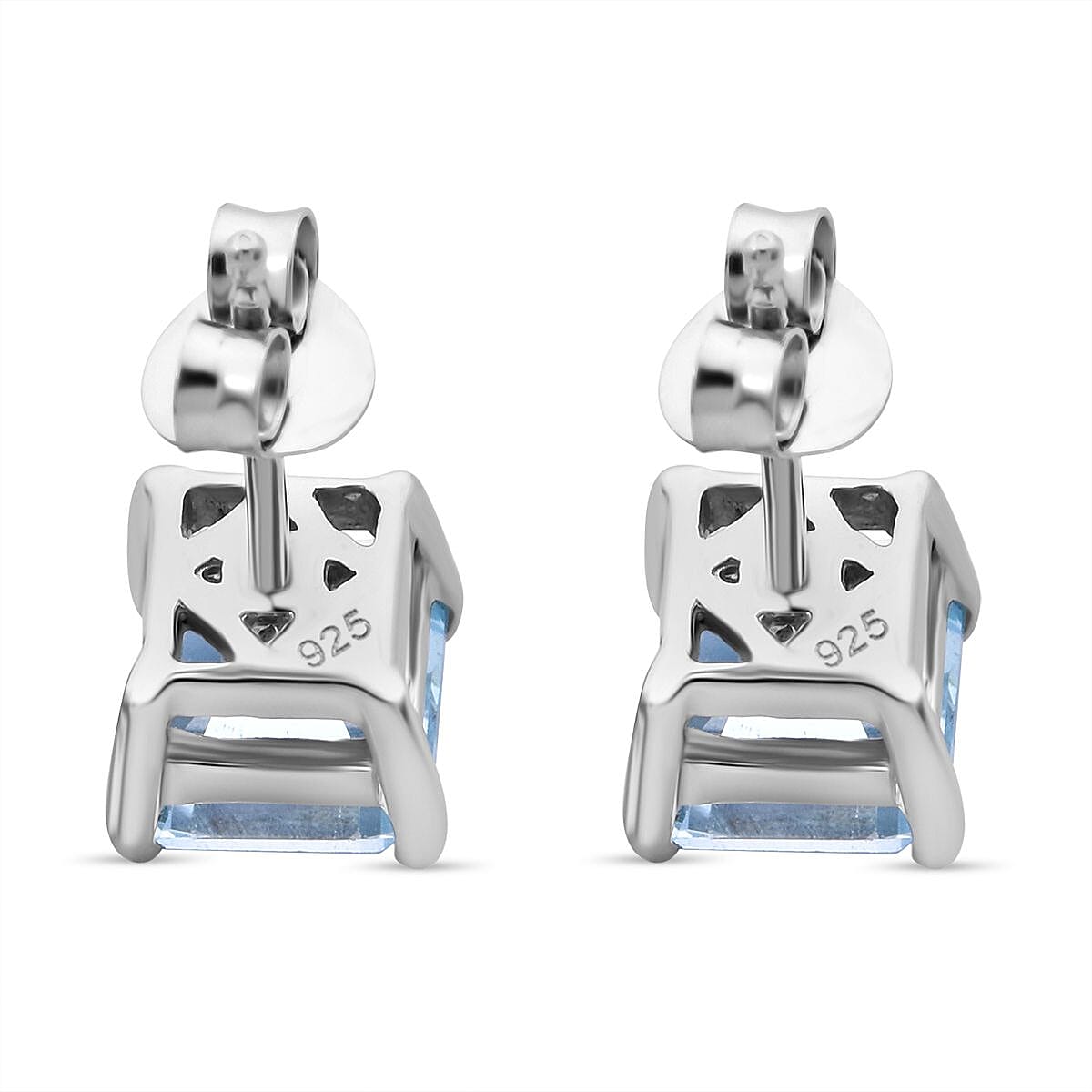 Skyblue Topaz Solitaire Stud Earrings in Rhodium Overlay Sterling Silver 2.78  Ct. 7828298 11