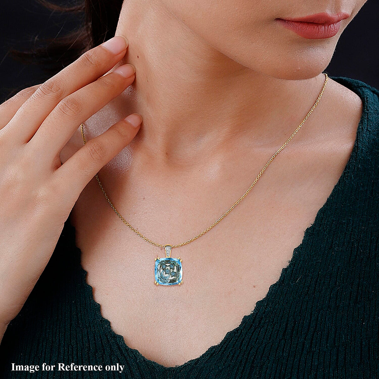 GP Celestial Collection - Skyblue Topaz, White Zircon, &amp; Blue Sapphire Pendant with Chain (Size 20) in 18K Vermeil Yellow Gold Plated Sterling Silver 8.91 Ct, Silver Wt. 6.41 Gms. 4325085 2