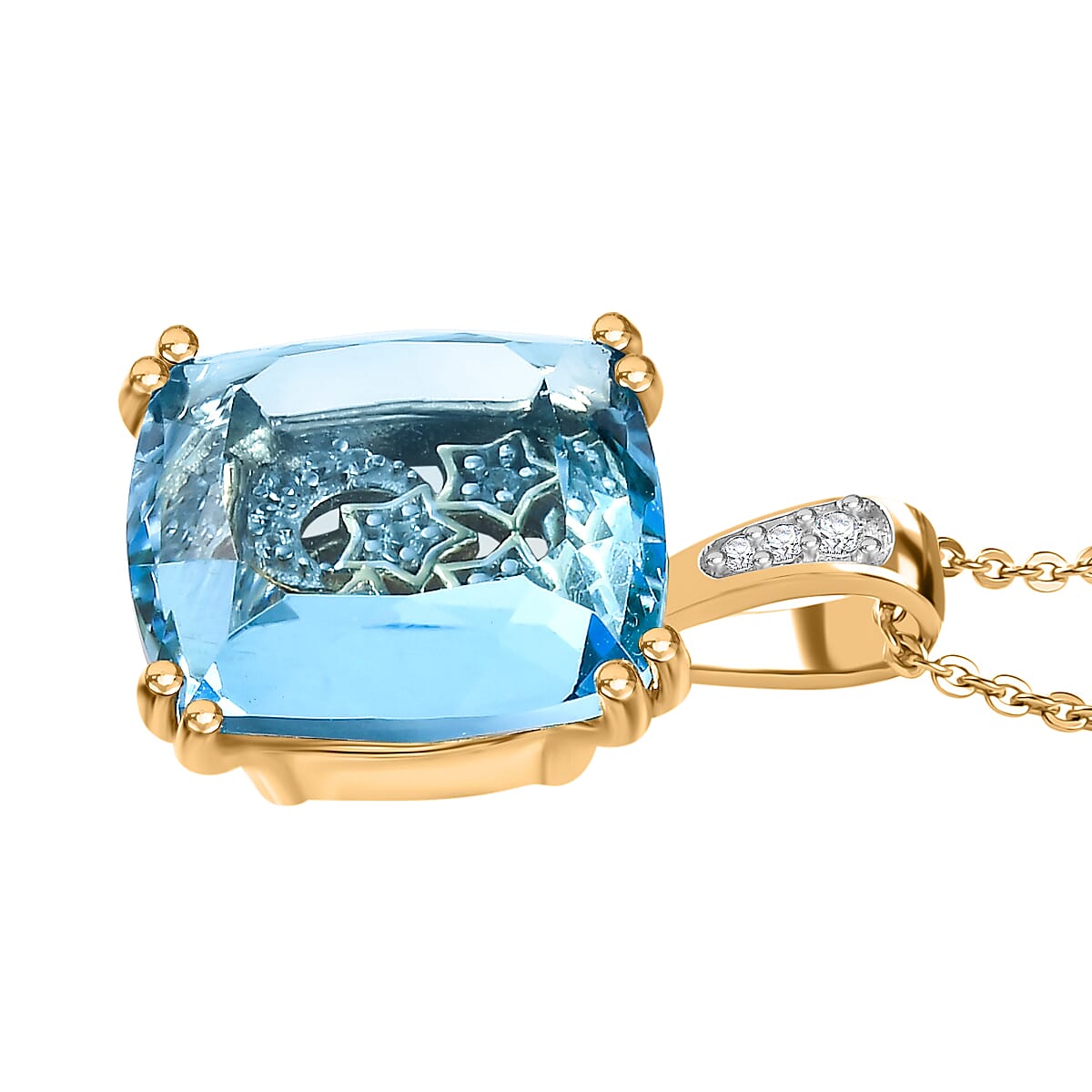 GP Celestial Collection - Skyblue Topaz, White Zircon, &amp; Blue Sapphire Pendant with Chain (Size 20) in 18K Vermeil Yellow Gold Plated Sterling Silver 8.91 Ct, Silver Wt. 6.41 Gms. 4325085 3