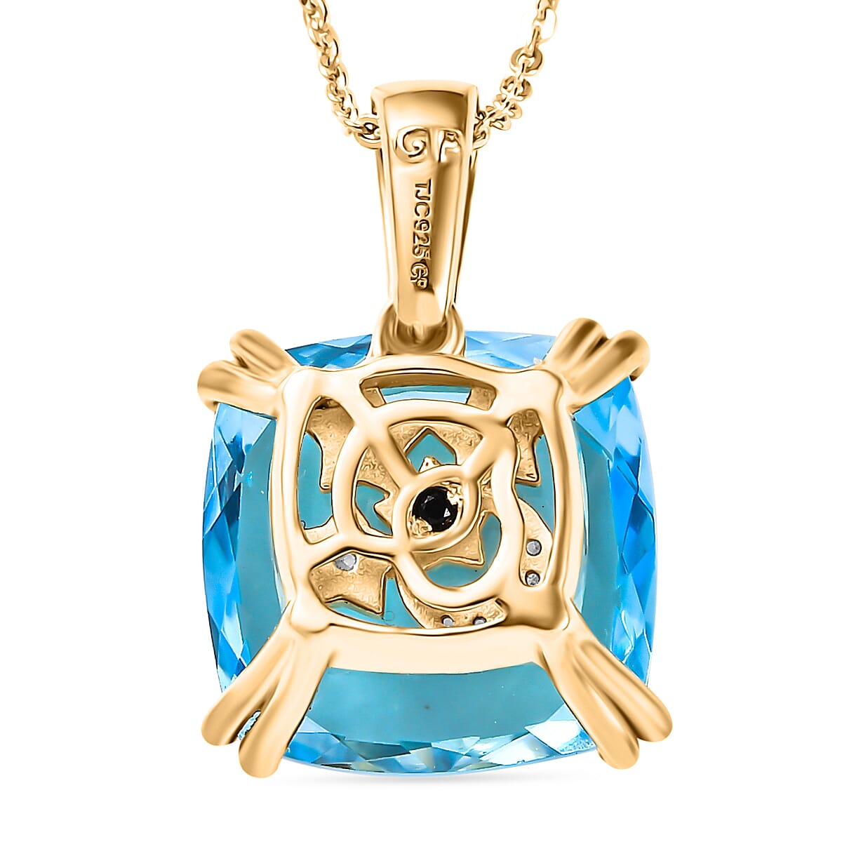 GP Celestial Collection - Skyblue Topaz, White Zircon, &amp; Blue Sapphire Pendant with Chain (Size 20) in 18K Vermeil Yellow Gold Plated Sterling Silver 8.91 Ct, Silver Wt. 6.41 Gms. 4325085 4