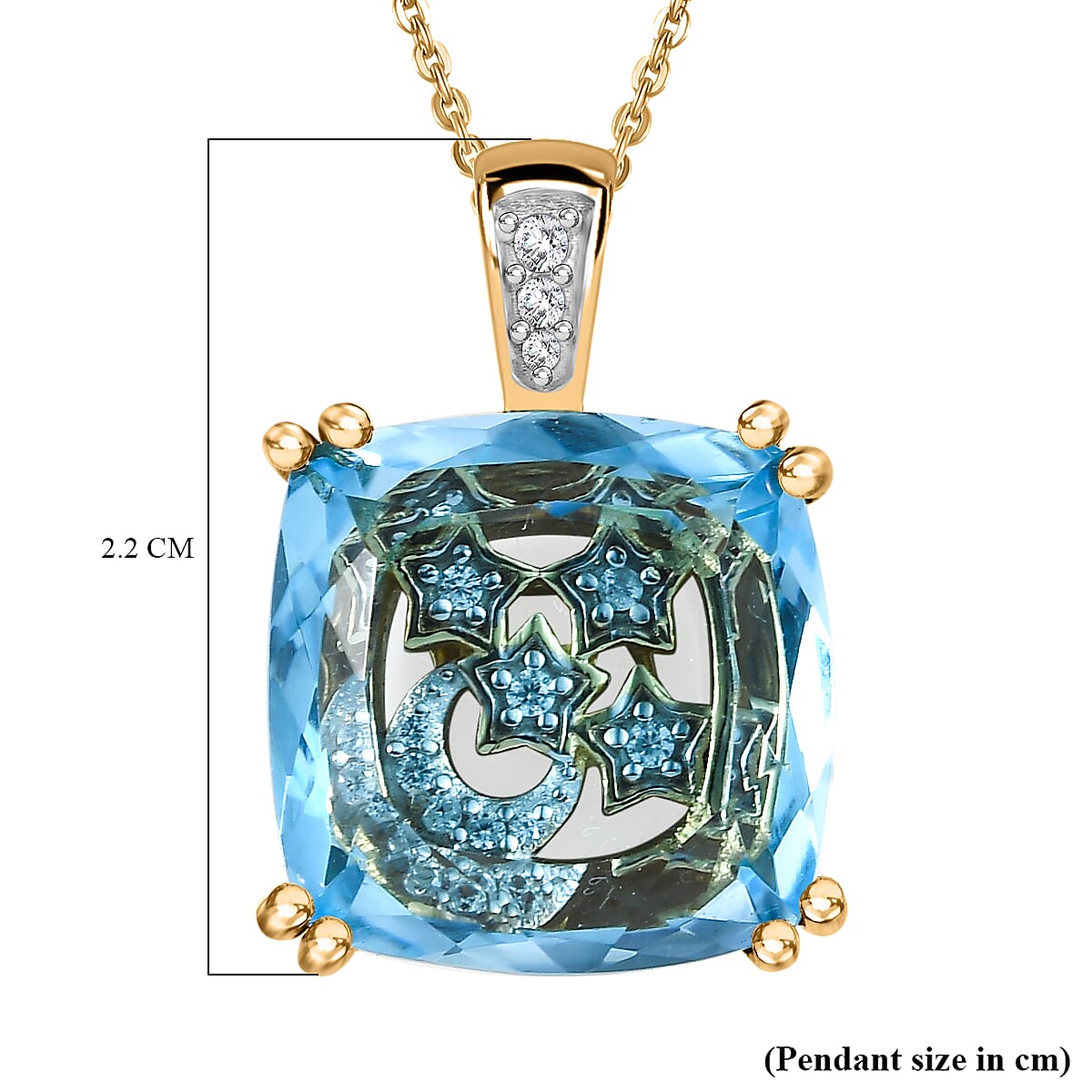 GP Celestial Collection - Skyblue Topaz, White Zircon, &amp; Blue Sapphire Pendant with Chain (Size 20) in 18K Vermeil Yellow Gold Plated Sterling Silver 8.91 Ct, Silver Wt. 6.41 Gms. 4325085 5