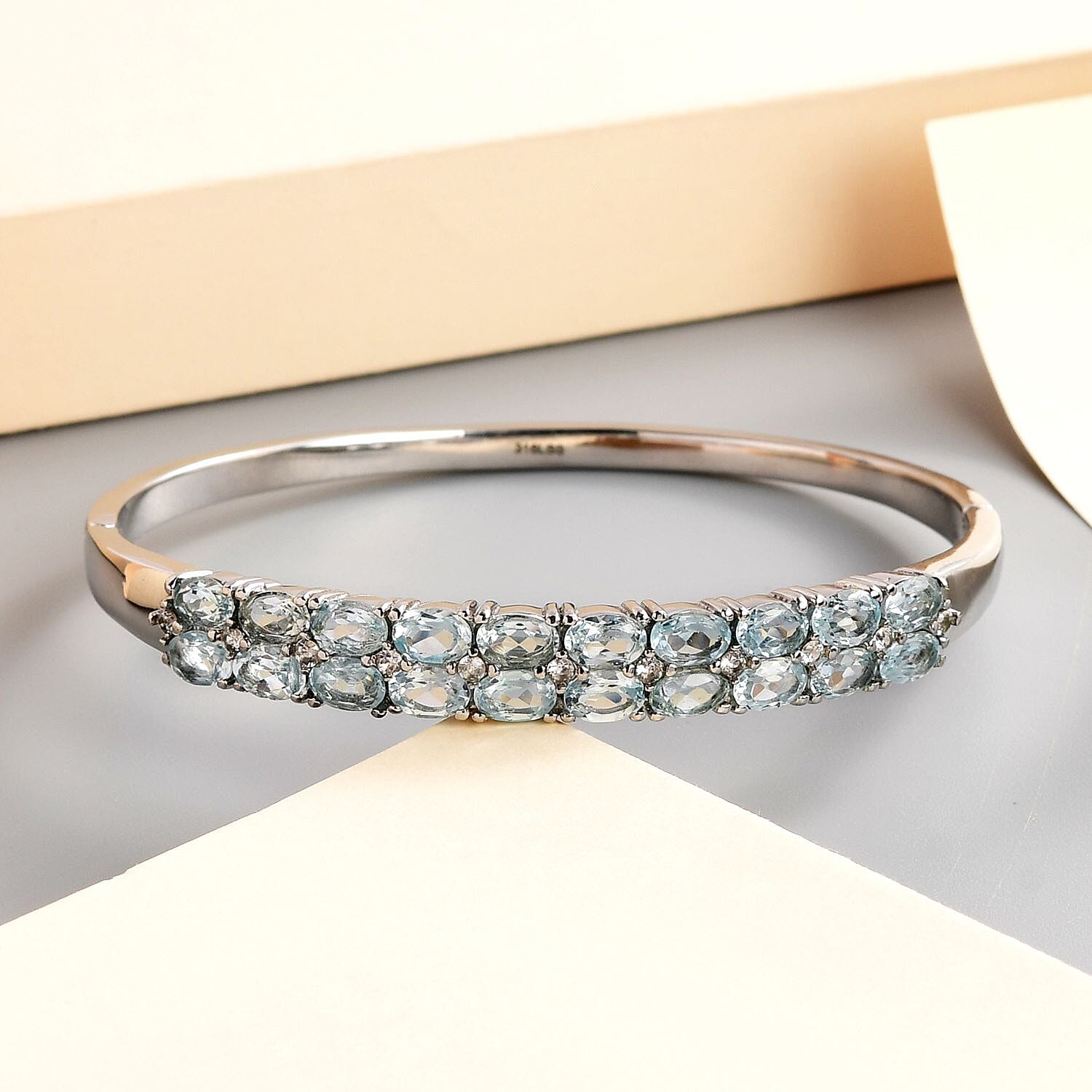EverTrue Skyblue Topaz &amp; Natural Zircon Bangle (Size - 7.5) 10.97 Ct. 7282983 2