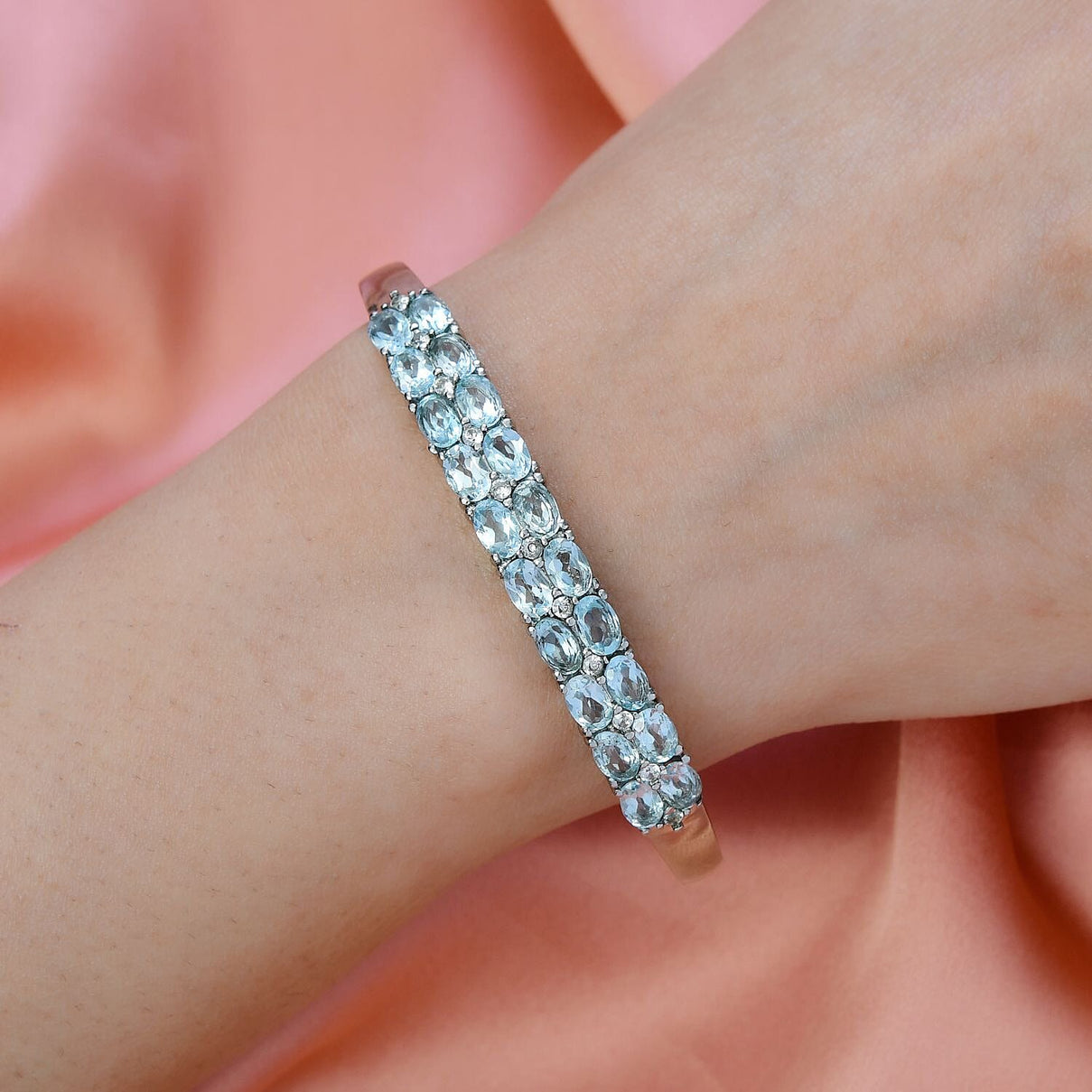 EverTrue Skyblue Topaz &amp; Natural Zircon Bangle (Size - 7.5) 10.97 Ct. 7282983 3
