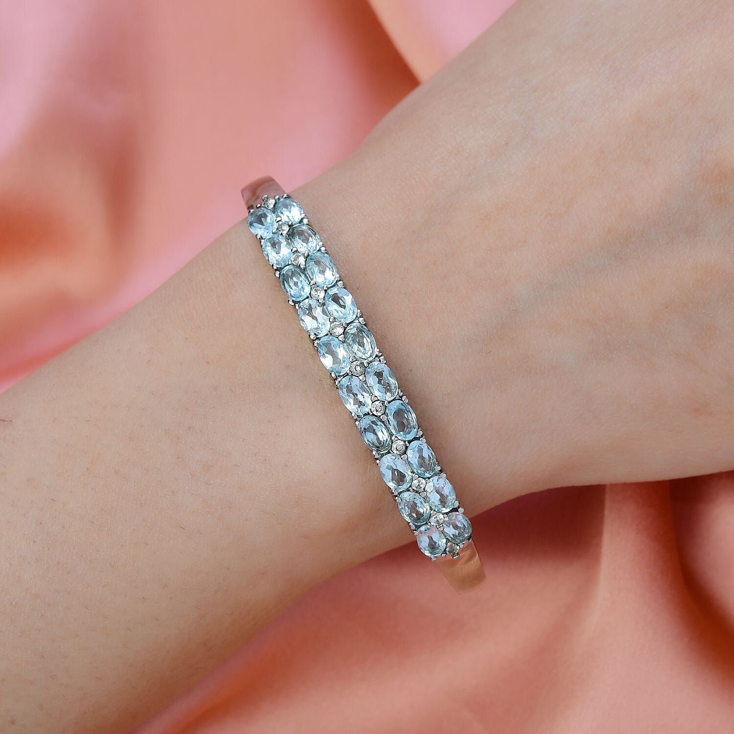 EverTrue Skyblue Topaz &amp; Natural Zircon Bangle (Size - 7.5) 10.97 Ct. 7282983 3