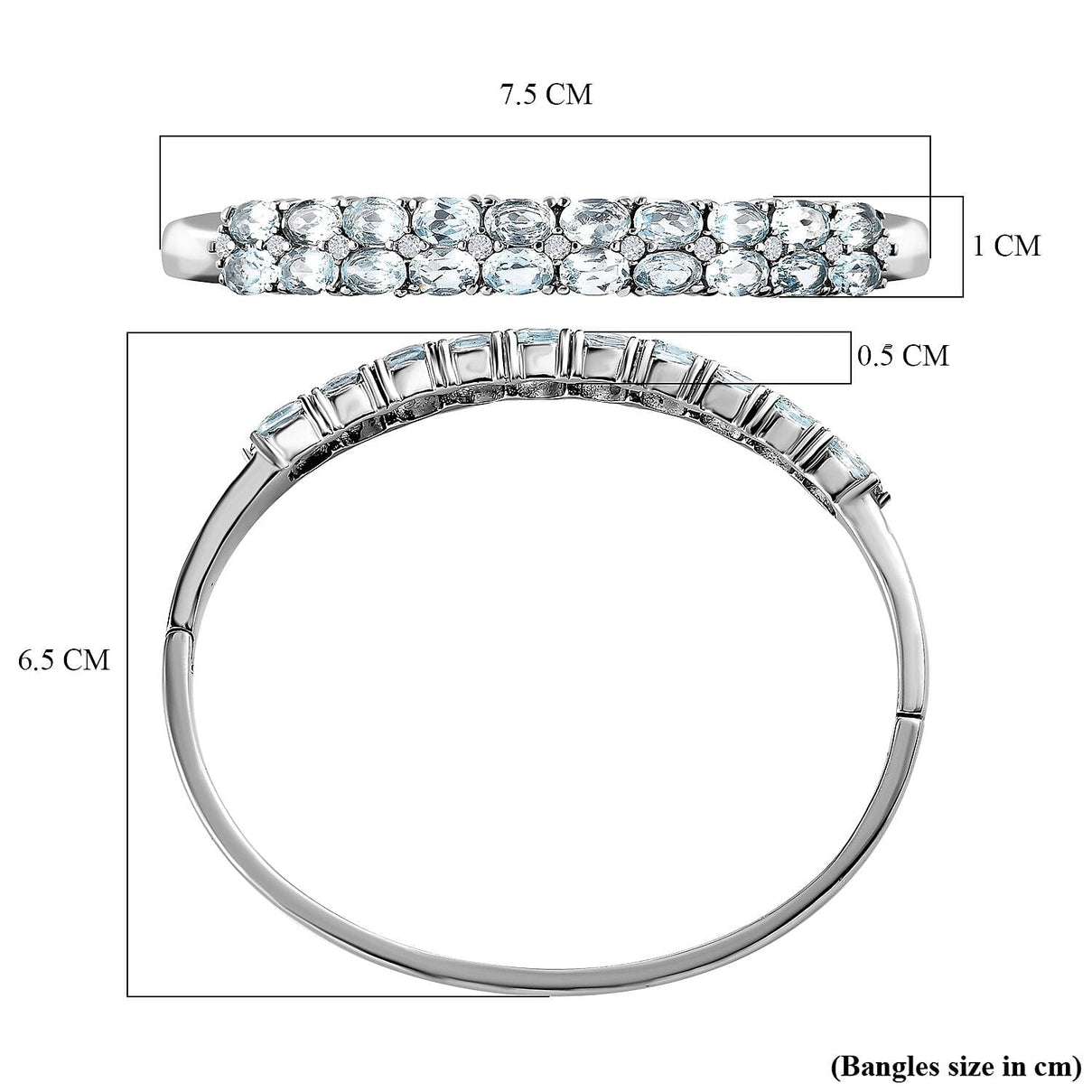 EverTrue Skyblue Topaz &amp; Natural Zircon Bangle (Size - 7.5) 10.97 Ct. 7282983 6