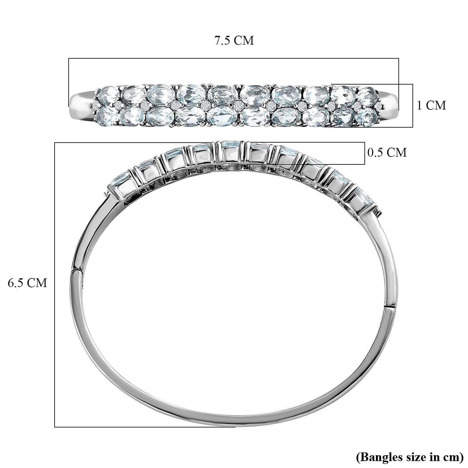 EverTrue Skyblue Topaz &amp; Natural Zircon Bangle (Size - 7.5) 10.97 Ct. 7282983 6