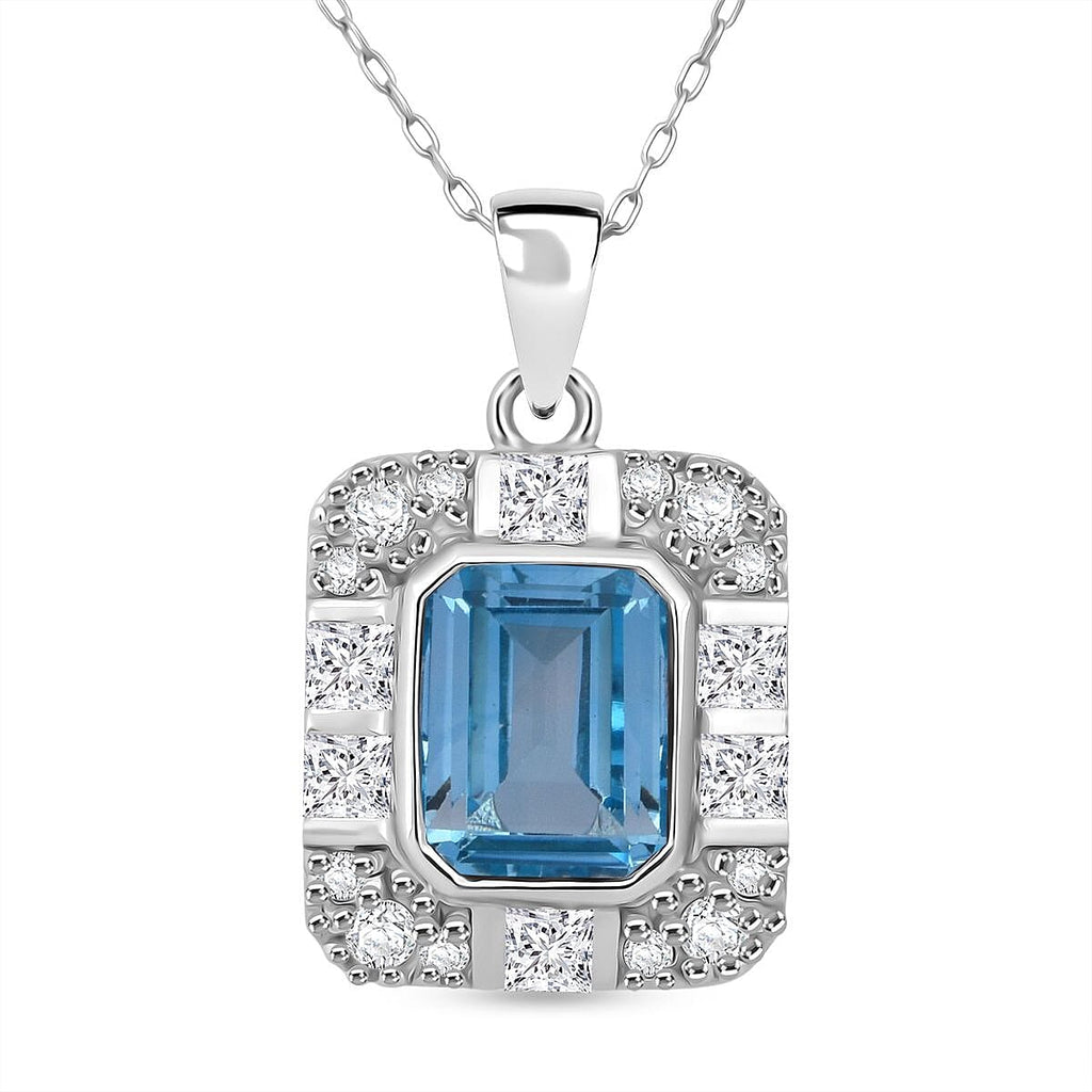 Citrine & White Zircon Pendant with Chain (Size 20) in Rhodium Overlay Sterling Silver 3.32 Ct.