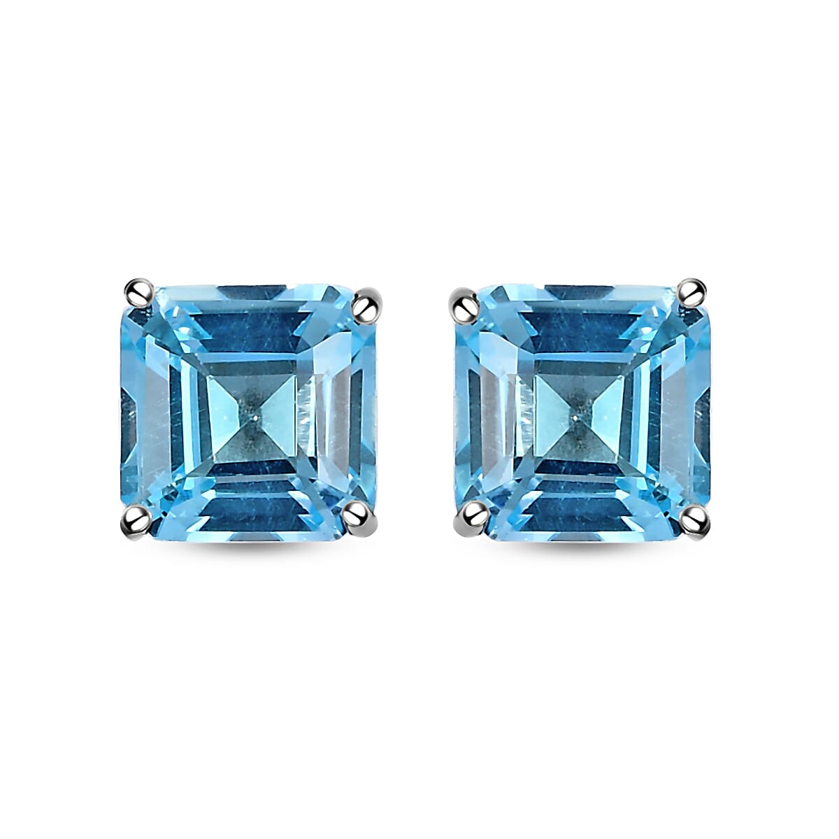 Skyblue Topaz (Asscher Cut) Stud Earrings (with Push Back) in Platinum Overlay Sterling Silver 6.28 Ct. 7140933 0