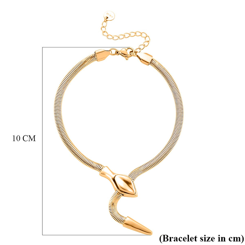 Sleek Snake Bracelet (Size - 9) in Yellow Gold Tone