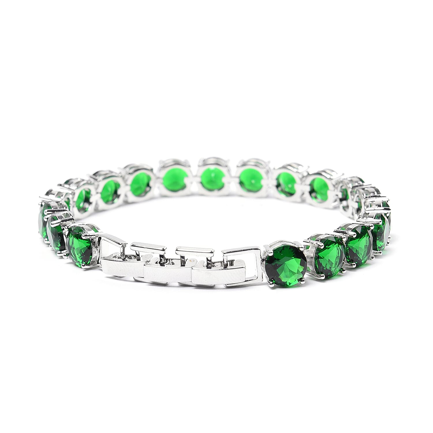 Sleek and Shiny Tennis Bracelet with Simulated Emeralds  in Silver Tone Size 8 with Extender 3667568 4