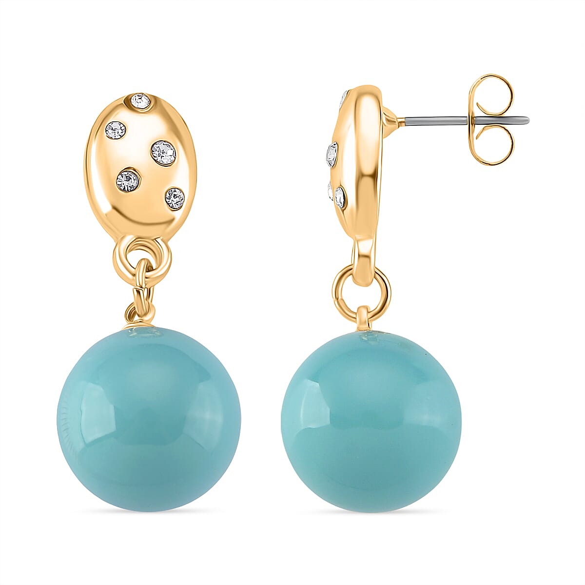 Sleeping Beauty Color Shell Pearl &amp; Austrian White Crystal Earring with Push Back in Yellow Gold Plated 30.20 Ct. 8228181 0