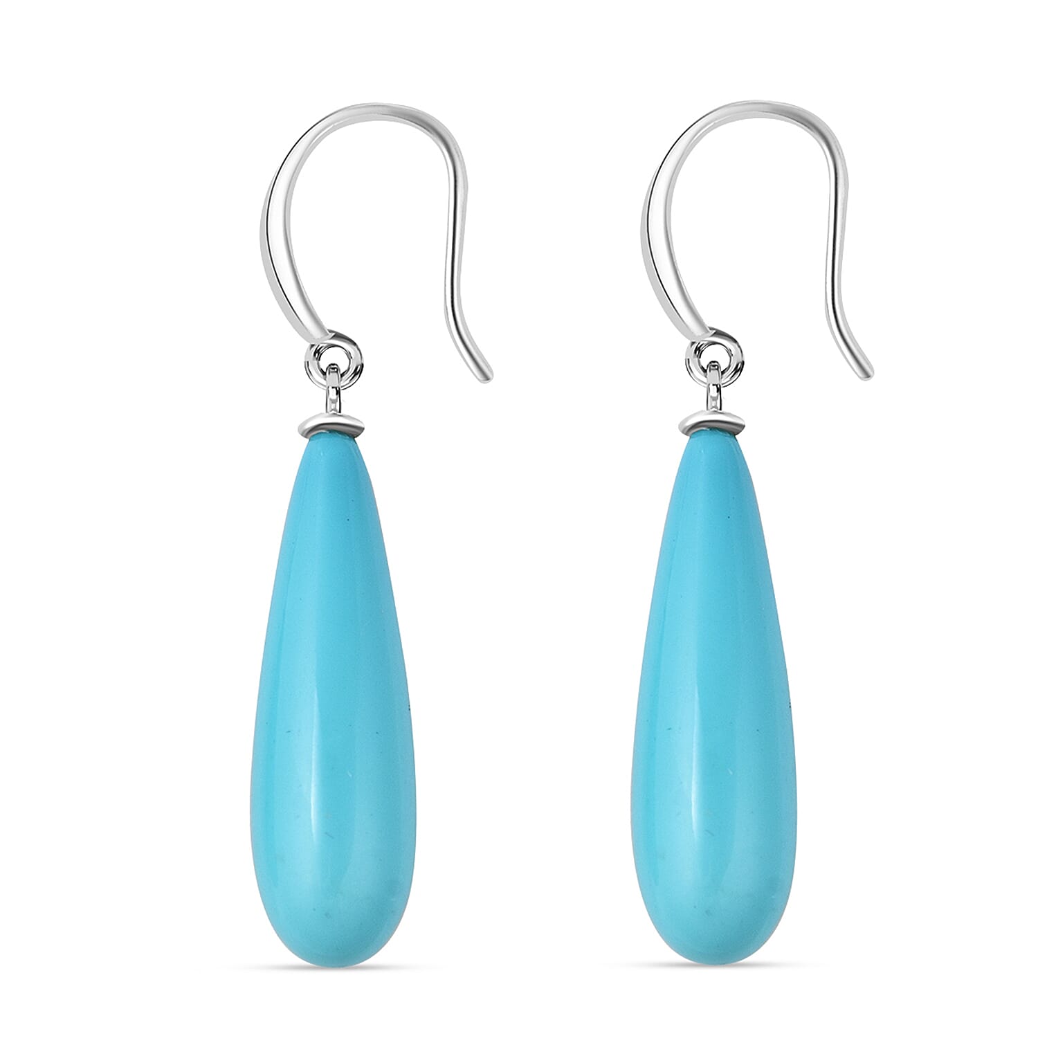 Sleeping Beauty Colour Shell Pearl Drop Earrings with Hook in Rhodium Overlay Sterling Silver V32522033 0