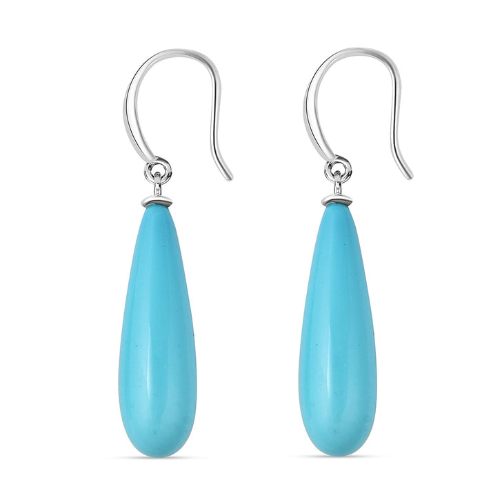 Sleeping Beauty Colour Shell Pearl Drop Earrings with Hook in Rhodium Overlay Sterling Silver 7791912 1