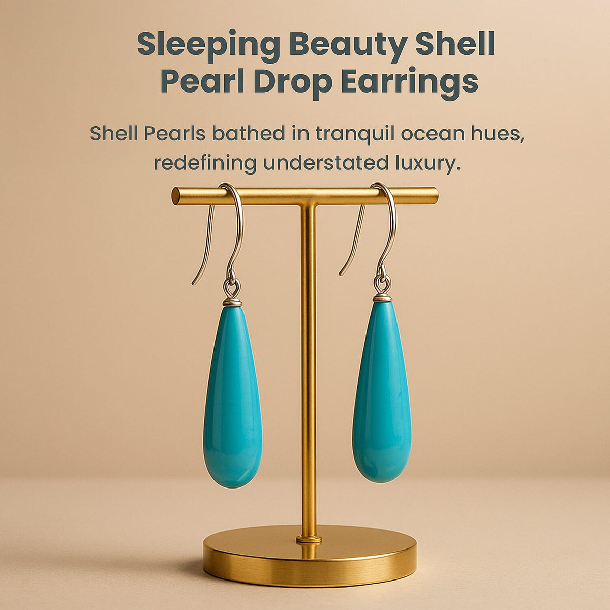 Sleeping Beauty Colour Shell Pearl Drop Earrings with Hook in Rhodium Overlay Sterling Silver V32522033 1