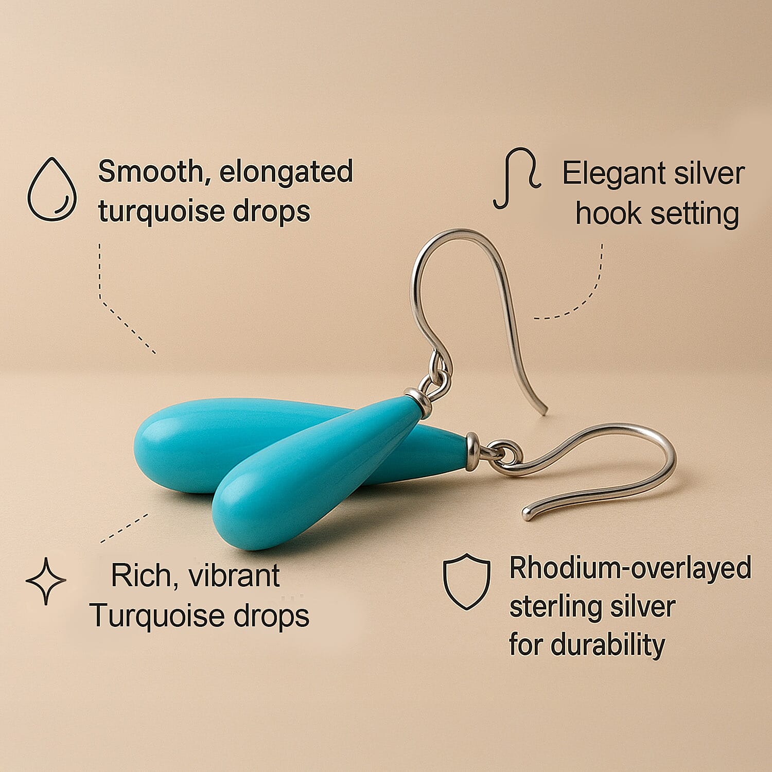 Sleeping Beauty Colour Shell Pearl Drop Earrings with Hook in Rhodium Overlay Sterling Silver V32522033 2