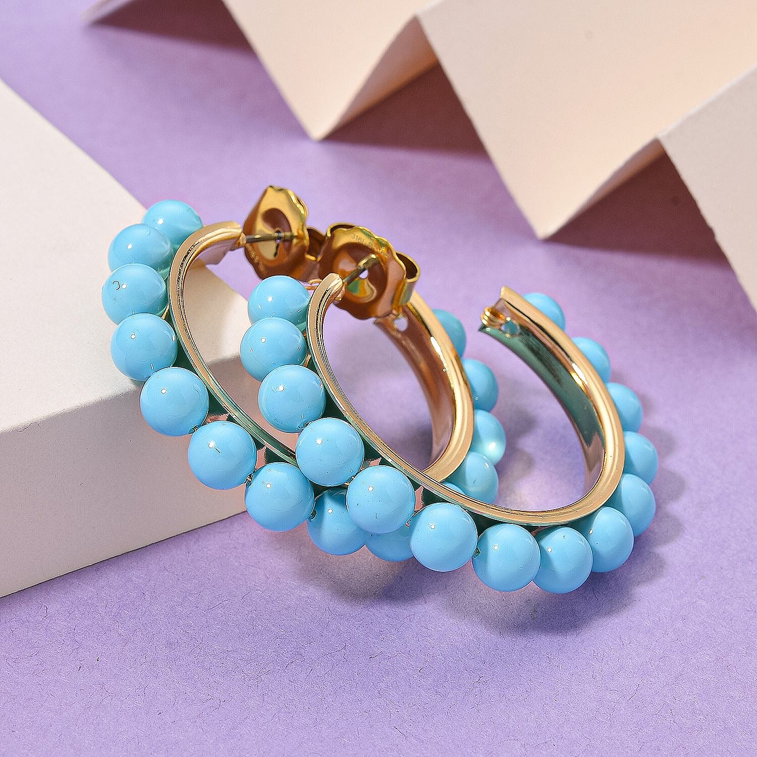 Sleeping Beauty Colour Shell Pearl Earrings with Push Backs in Yellow Gold Plated 20.00 Ct. 8162546 8