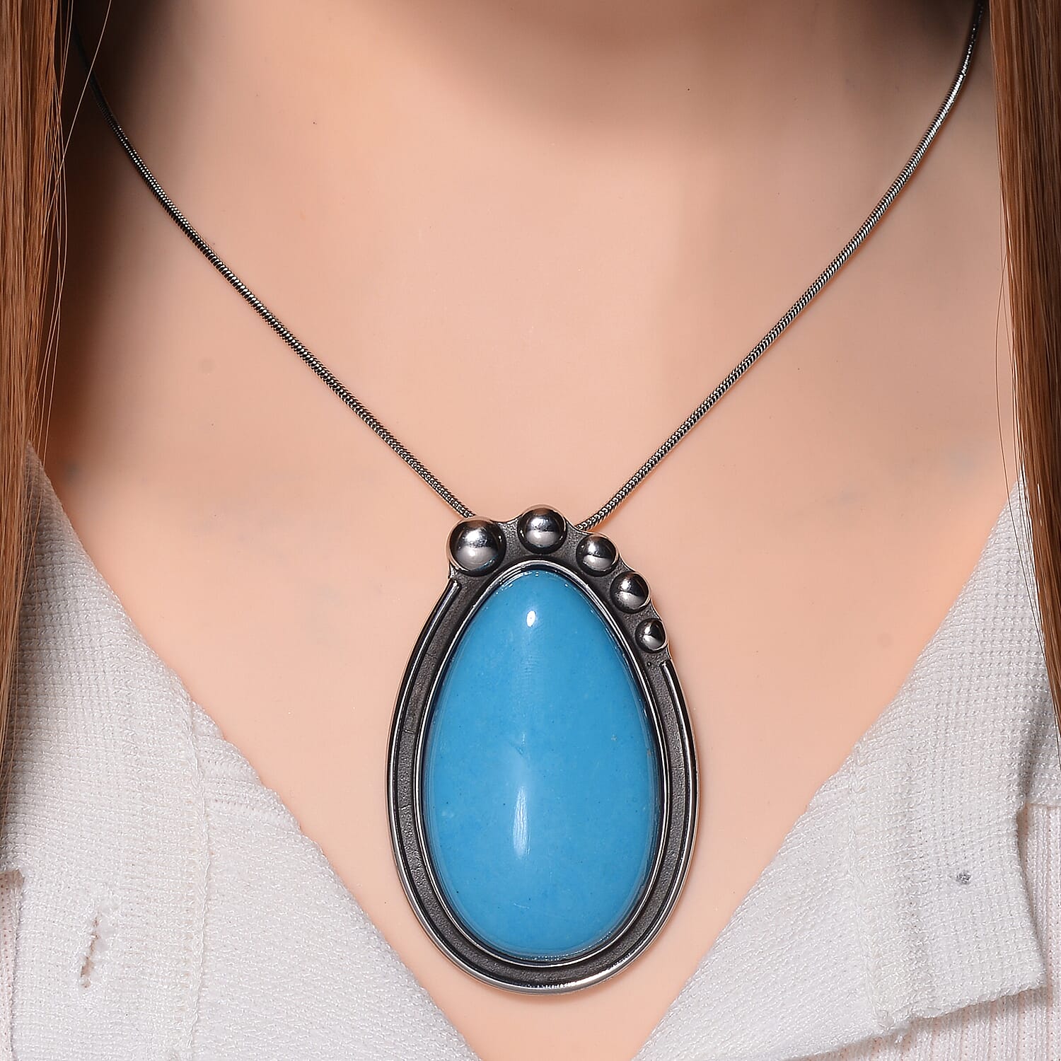 Sleeping Beauty Howlite Pear Necklace (Size - 24 - 4 Ext) 50.00 Ct. 7670349 2