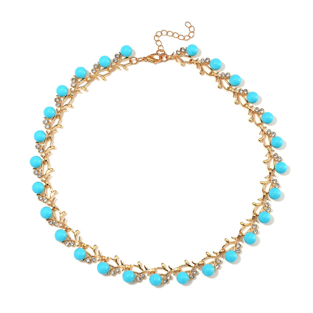Sleeping Beauty Shell Pearl & White Crystal Necklace (Size - 18-2 Ext) in Yellow Tone 100.20 Ct.