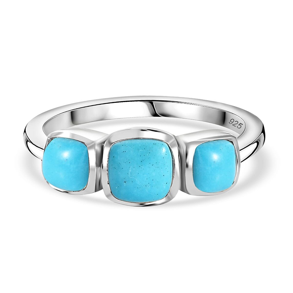 Sleeping Beauty Turquoise 3 Stone Ring in Rhodium Overlay Sterling Silver 1.243  Ct. 7847651 0