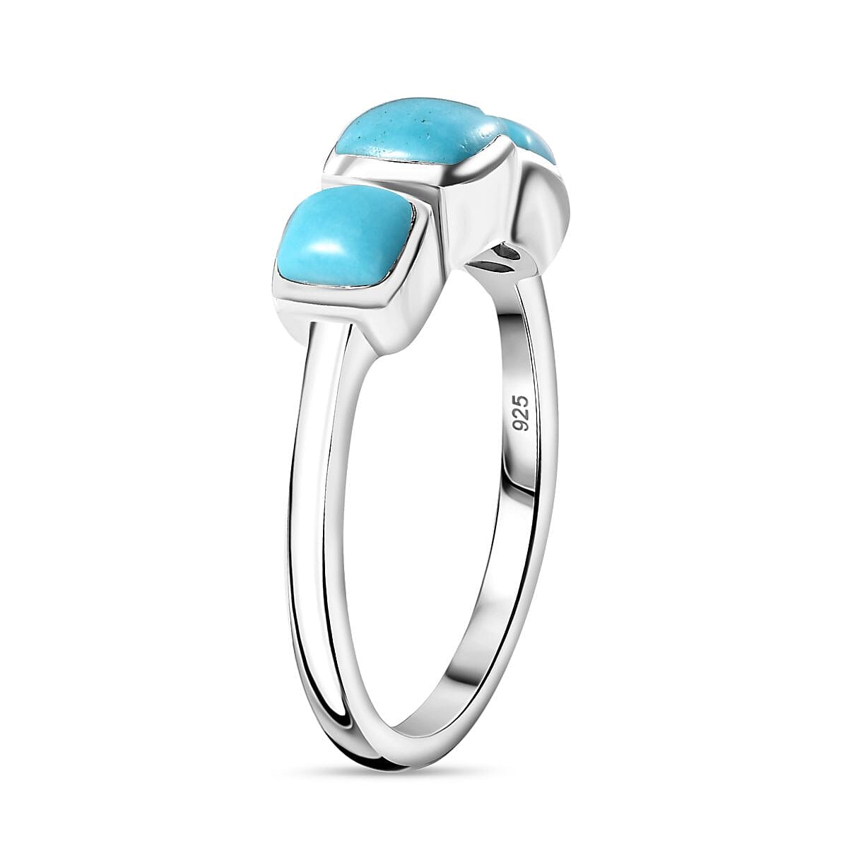 Sleeping Beauty Turquoise 3 Stone Ring in Rhodium Overlay Sterling Silver 1.243  Ct. 7847651 3