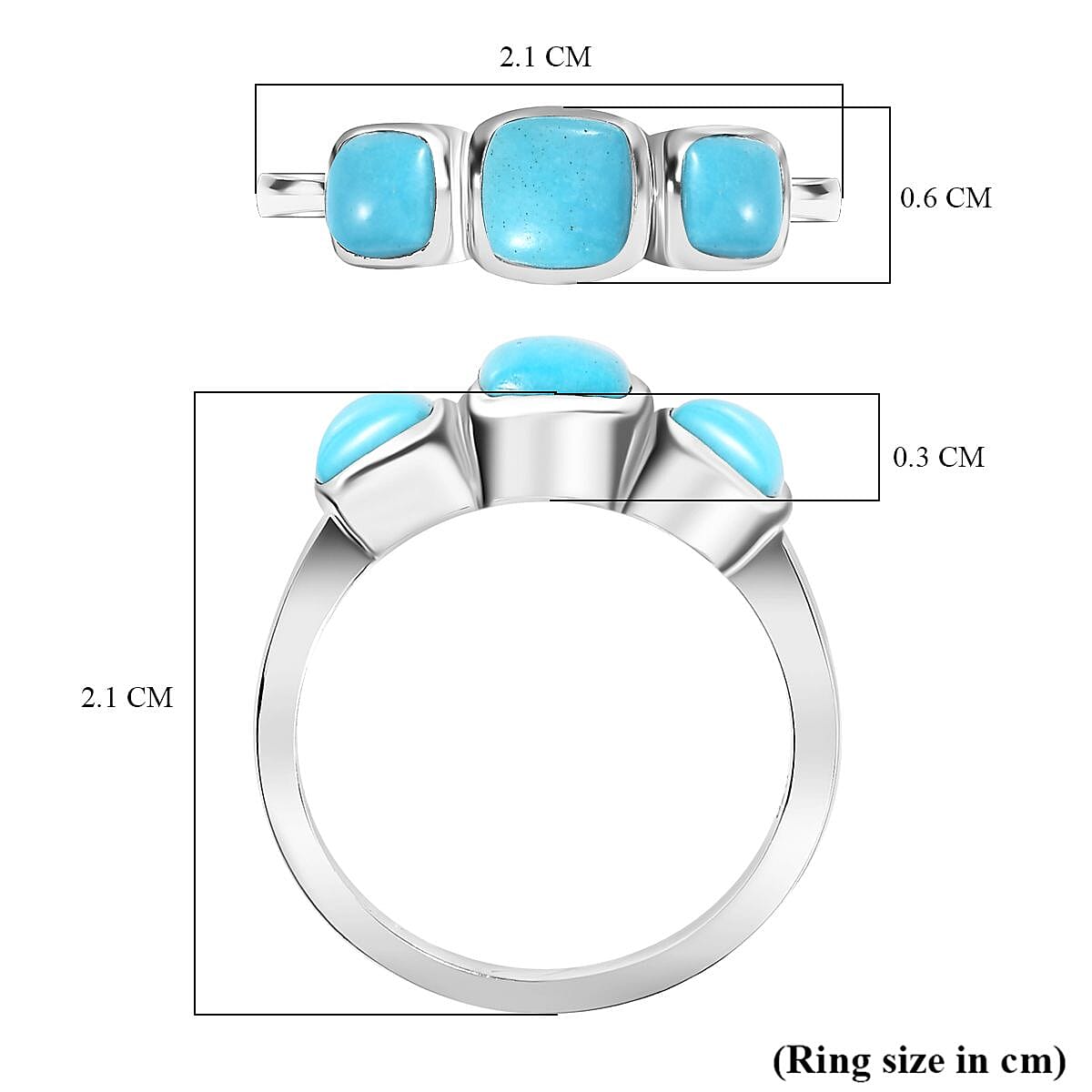 Sleeping Beauty Turquoise 3 Stone Ring in Rhodium Overlay Sterling Silver 1.243  Ct. 7847651 5