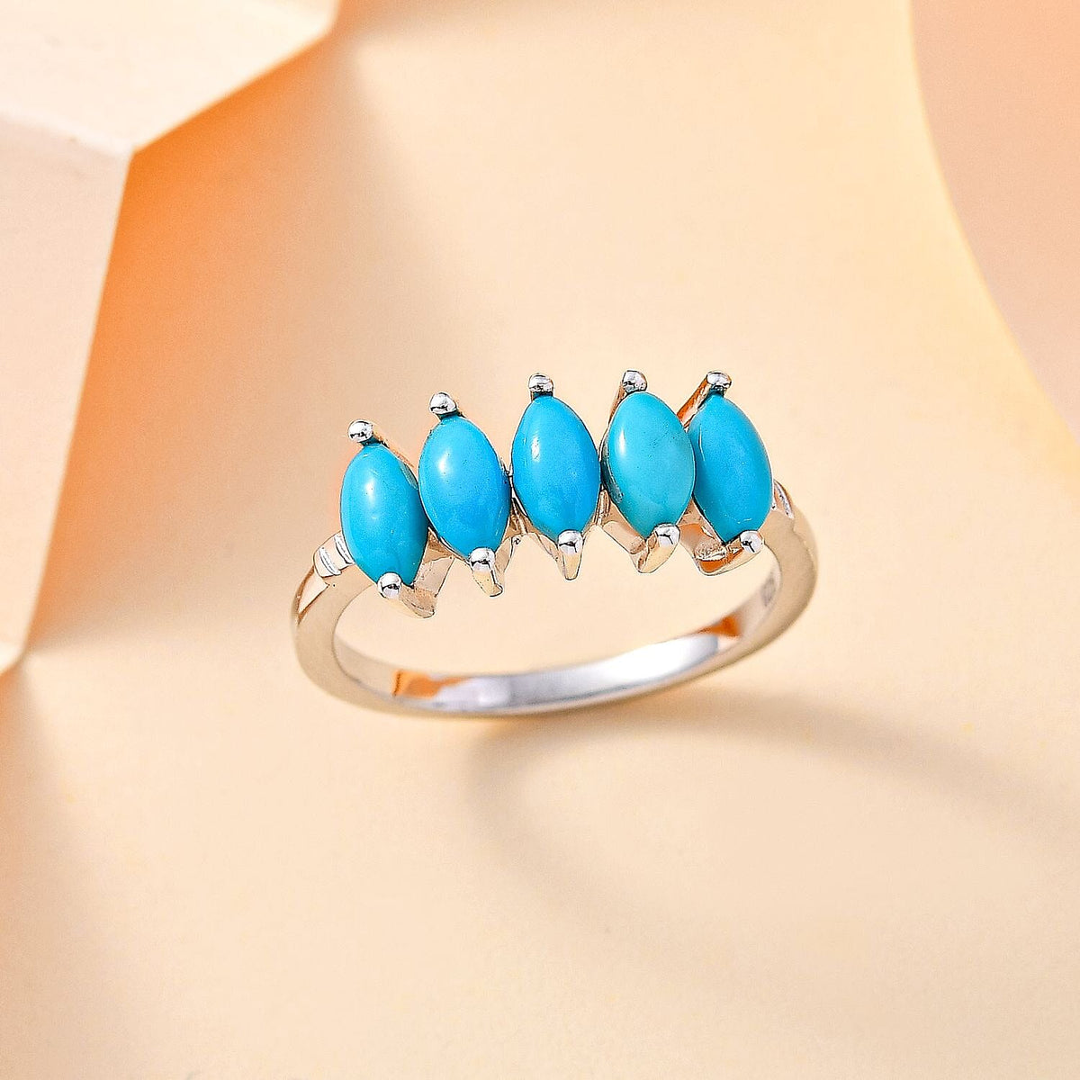 Arizona Sleeping Beauty Turquoise 5 Stone Ring in Platinum Overlay Sterling Silver 1.30 Ct 7796066 1