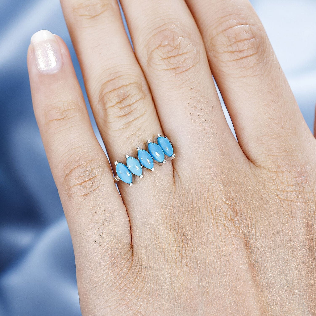 Arizona Sleeping Beauty Turquoise 5 Stone Ring in Platinum Overlay Sterling Silver 1.30 Ct