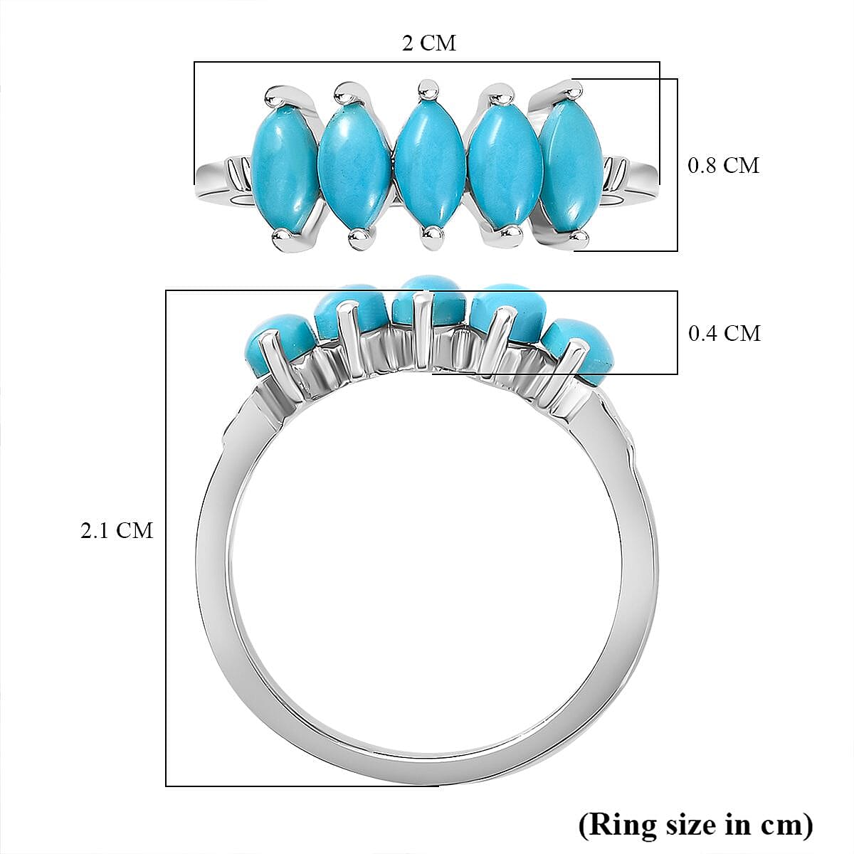 Arizona Sleeping Beauty Turquoise 5 Stone Ring in Platinum Overlay Sterling Silver 1.30 Ct 7796066 5