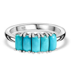 Sleeping Beauty Turquoise 5 Stone Ring in Rhodium Overlay Sterling Silver 1.35 Ct.