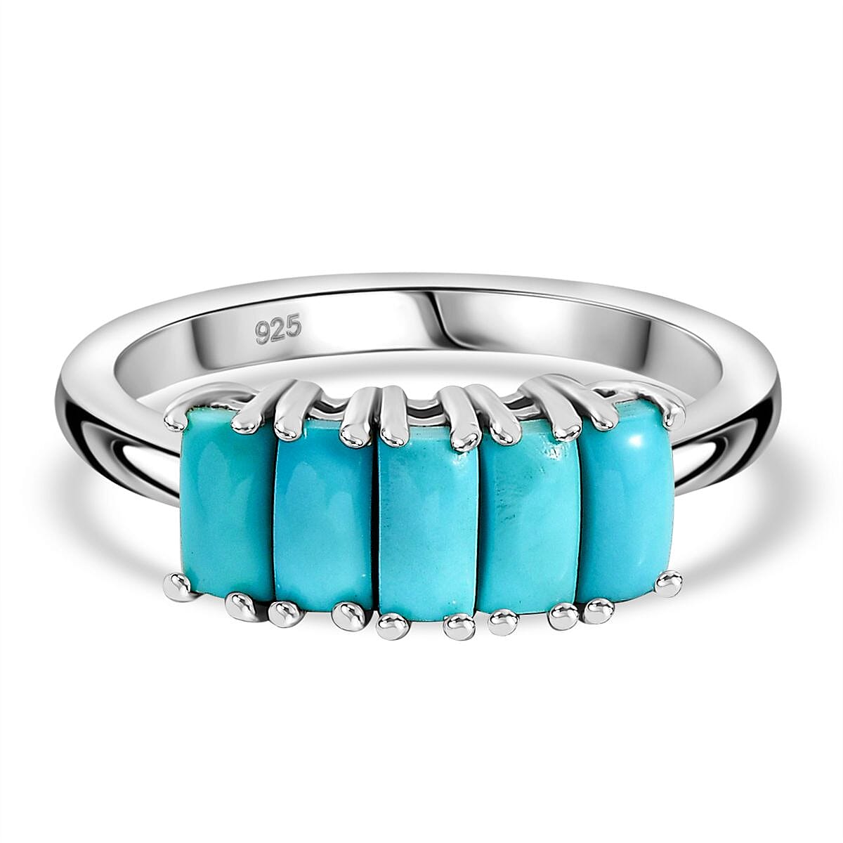 Sleeping Beauty Turquoise 5 Stone Ring in rhodium Sterling Silver 1.30 Ct. 7977850 0