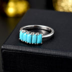 Sleeping Beauty Turquoise 5 Stone Ring in Rhodium Overlay Sterling Silver 1.35 Ct.