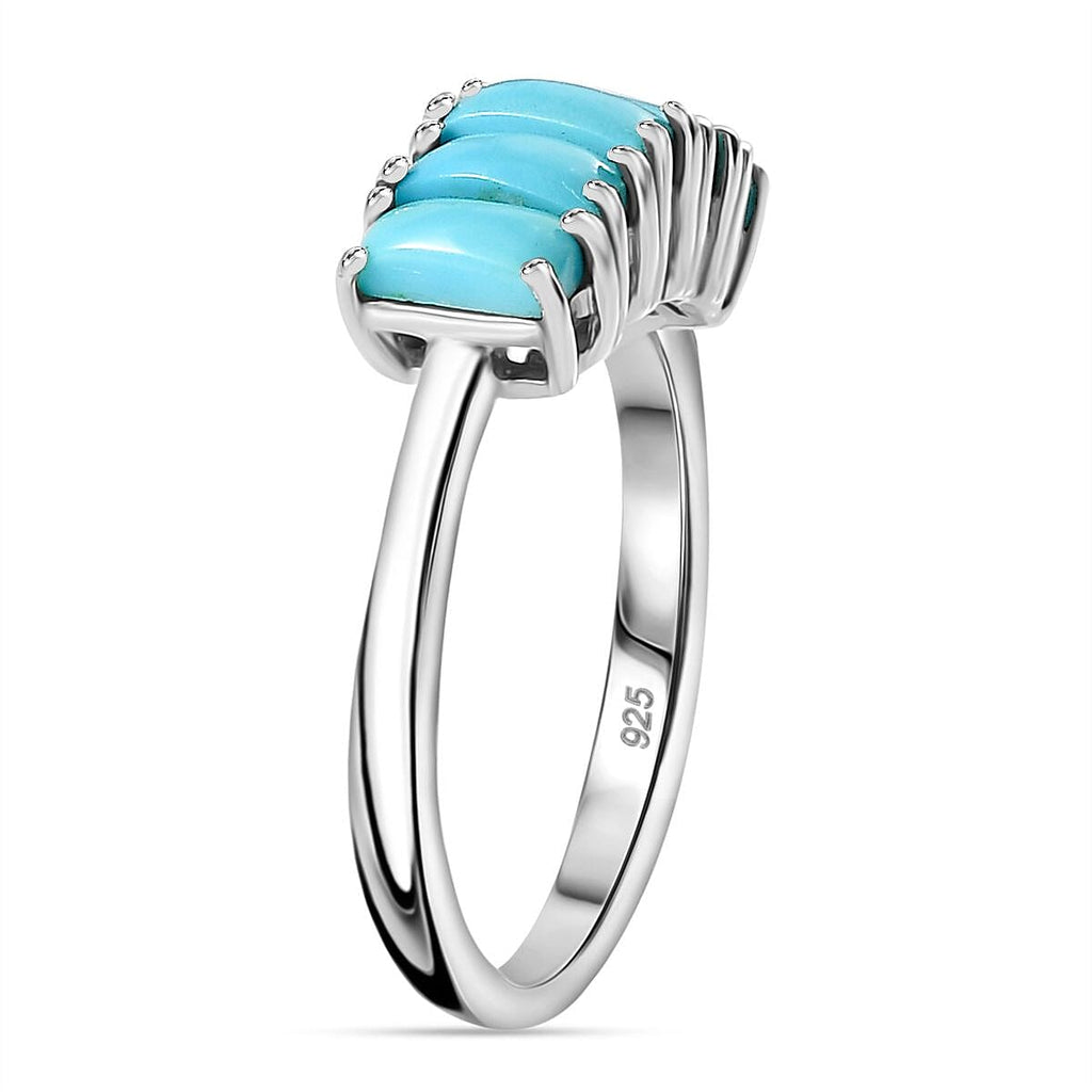 Sleeping Beauty Turquoise 5 Stone Ring in Rhodium Overlay Sterling Silver 1.35 Ct.