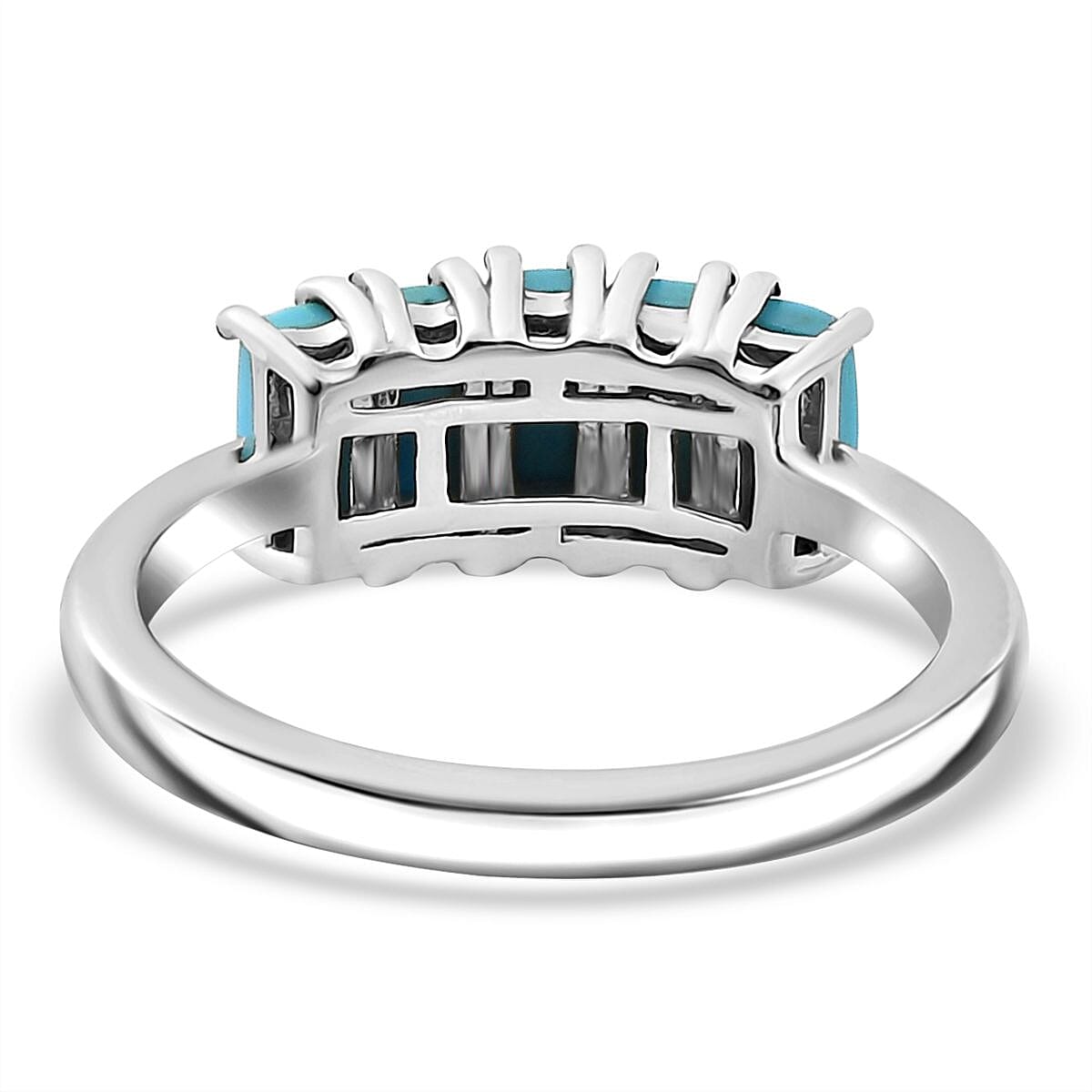 Sleeping Beauty Turquoise 5 Stone Ring in rhodium Sterling Silver 1.30 Ct. 7977850 5