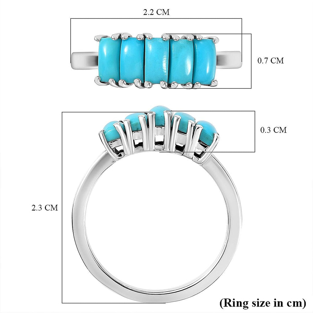 Sleeping Beauty Turquoise 5 Stone Ring in Rhodium Overlay Sterling Silver 1.35 Ct.